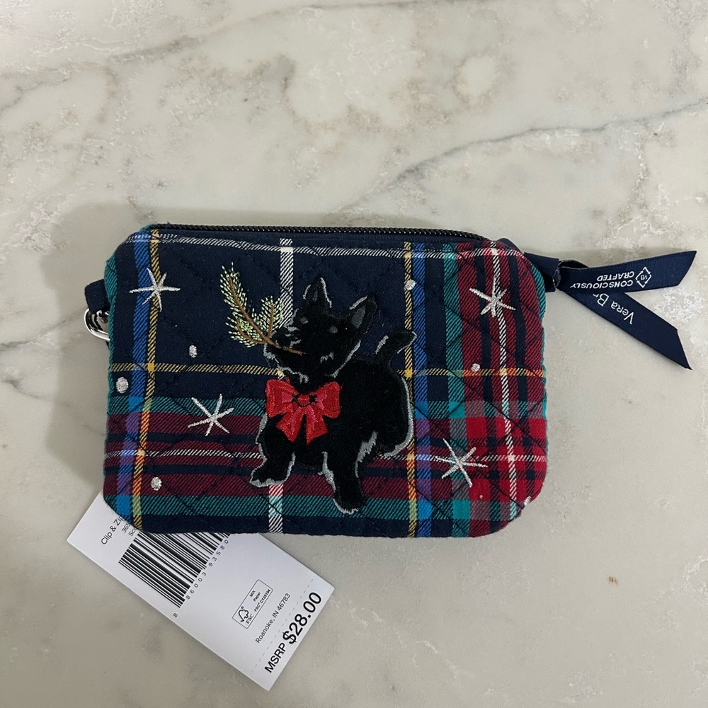 Brand New Vera Bradley Scottie Dog Plaid Mini Zip Pouch